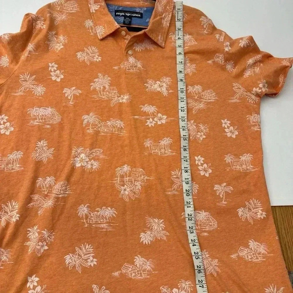 Reyn Spooner Mens Orange Floral Hawaiian Polo Short Sleeve Shirt XXL - Picture 6 of 7